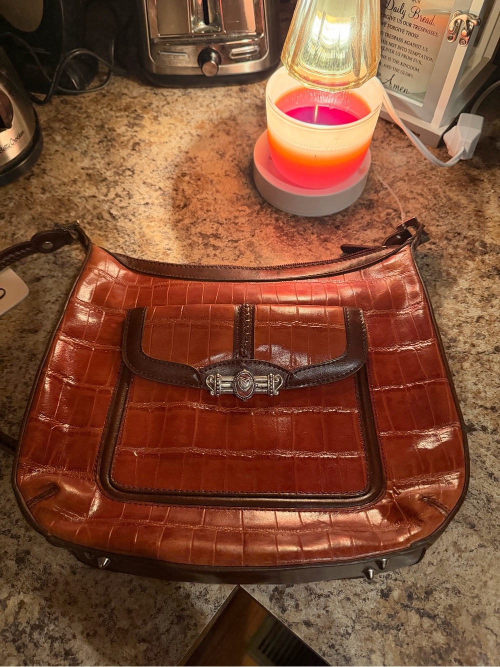 Vintage Brown Crocodile Embossed Shoulder Bag Purse Western Y2K